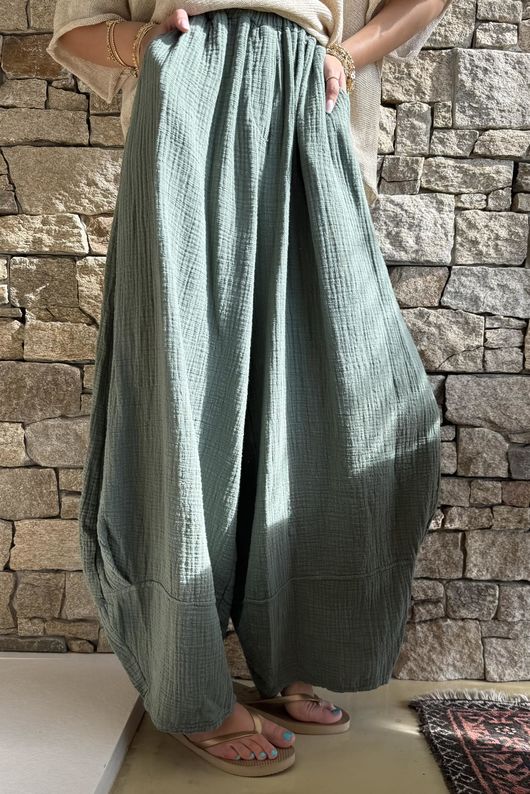 Tasha Cushion Cotton Balloon Barrel Pant Khaki